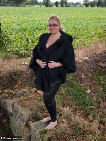 Curvy British Blonde in Lingerie Flashes Her Big Tits in the Forest