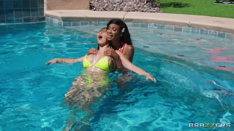 September Reign: Oiled Asian and Ebony Lesbians Lick, Finger and Fist by the Pool – photo 2 of 21