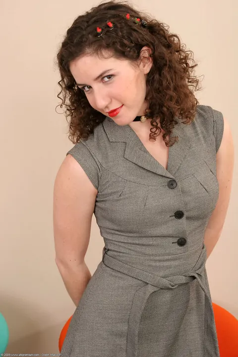 Sativa Verte: Curly Brunette in a Dress Spreads Her Hairy Pussy – photo 1 of 20