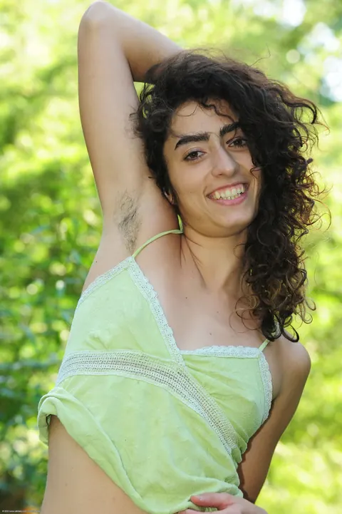 Curly Latina Shows Hairy Pussy Outdoors – photo 3 of 20