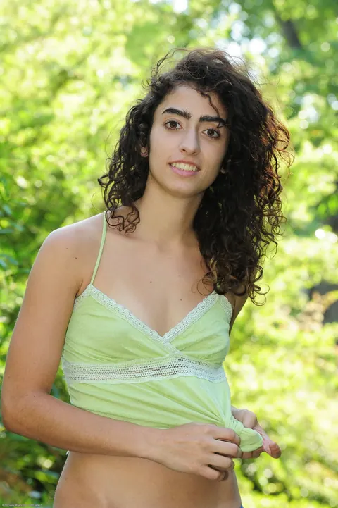 Curly Latina Shows Hairy Pussy Outdoors – photo 2 of 20