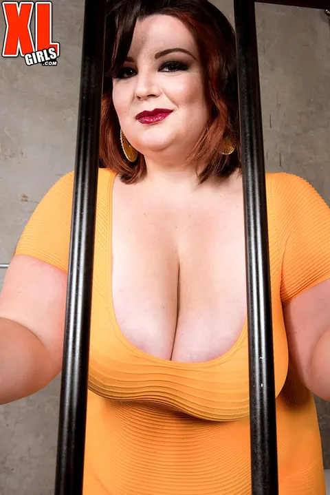 Lucy Lenore: Curvy Brunette MILF Shows Her Big Tits Behind Jail Bars in Panties – photo 2 of 16