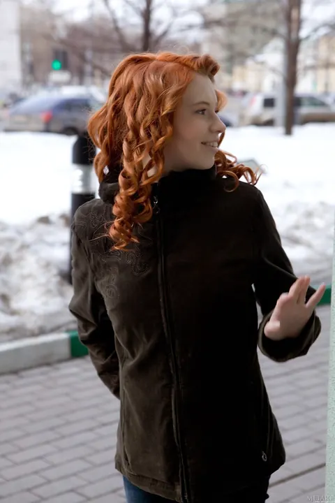 Pale Curly Redhead Bares Her Hairy Pussy Outdoors – photo 3 of 20