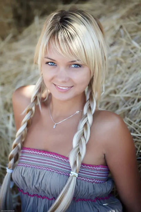 Petite Blonde in Pigtails Strips and Spreads in the Forest – photo 2 of 20