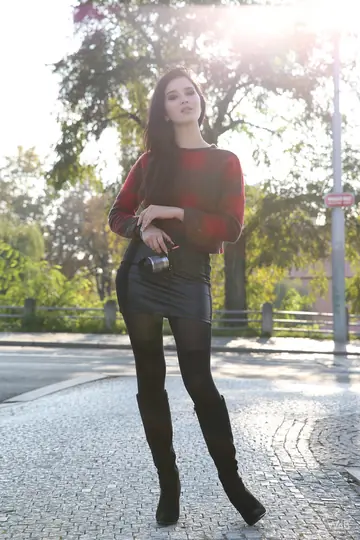 Malena Fendi – Asian Model in Boots Spreads Her Shaved Pussy Outdoors
