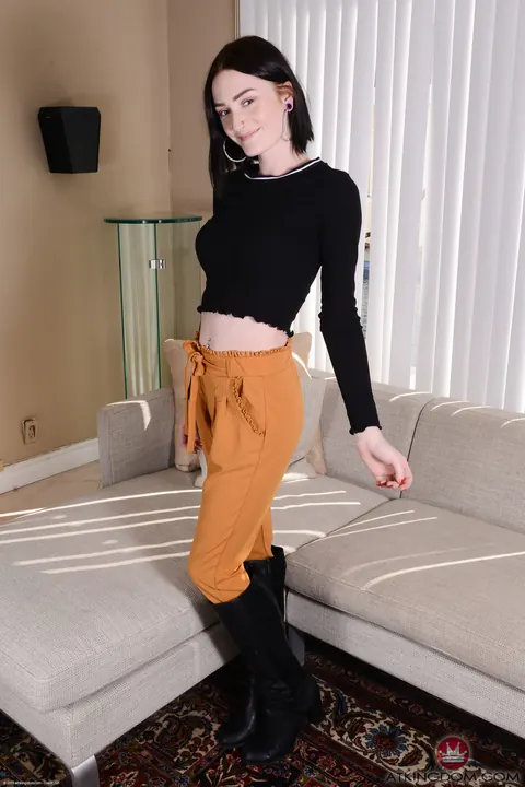 Serenity Adams: Slim Tattooed Brunette Strips Off Her Panties and Shows Her Shaved Pussy – photo 1 of 21