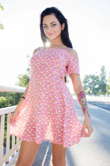 Woman in a Skirt Uses Anal Dildo Outdoors