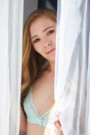 Petite Redhead Pulls Her Panties Aside in Lingerie
