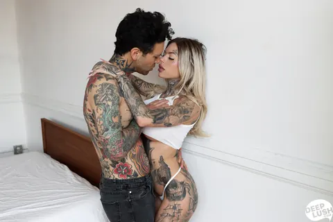 Chantal Danielle: Busty Blonde with Tattoos Takes Two Men in a Threesome – photo 10 of 16