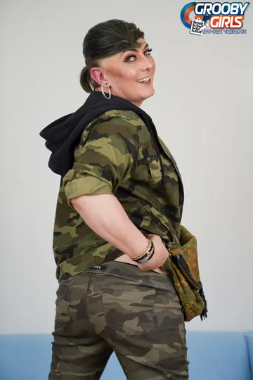 Curvy Trans Woman Strips Out of Her Military Uniform