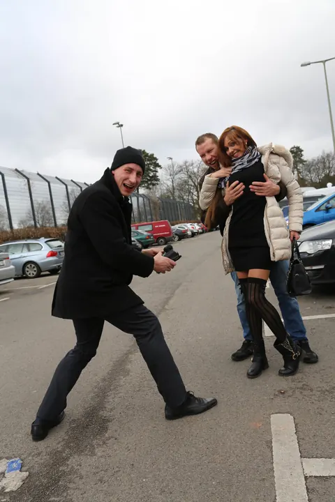 Melina Pure: Busty German MILF in Socks Gets Fucked by Two Guys in a Car – photo 16 of 18
