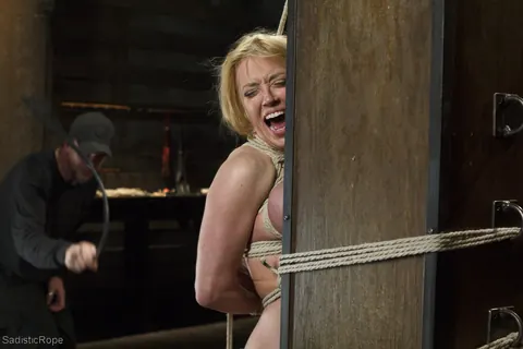 Dee Williams: Tattooed Blonde MILF with Big Tits Bound in Rope and Fingers Herself – photo 19 of 21