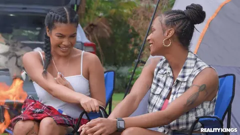 Maya Farrell & Sarai Minx: Busty Latina and Ebony Lesbians Kiss Outdoors – photo 3 of 21