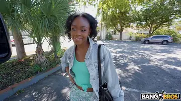 Petite Ebony Woman Sucks and Fucks a Stranger Outdoors and in a Car