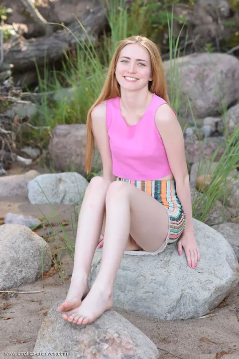 Lena Flora: Blonde European Woman Spreads on a Boulder Outdoors – photo 3 of 16