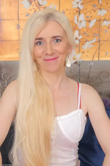 Pale Blonde MILF in Lingerie Sucks Cock and Fingers Her Hairy Pussy