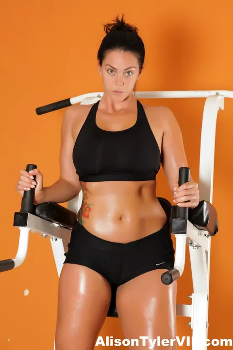 Alison Tyler: Tall Brunette Strips Out of Her Shorts in the Gym – photo 2 of 12