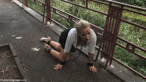 Steffanie van Eckten: Tall German Blonde Spreads Her Pussy in Public Bondage – photo 14 of 20