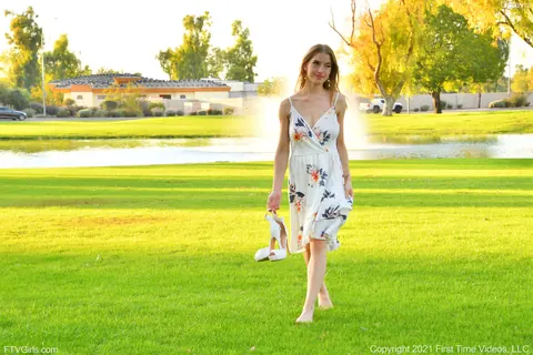 Octavia Red: Slim Blonde Amateur Flashes Her Big Tits Outdoors in a Skirt – photo 11 of 20