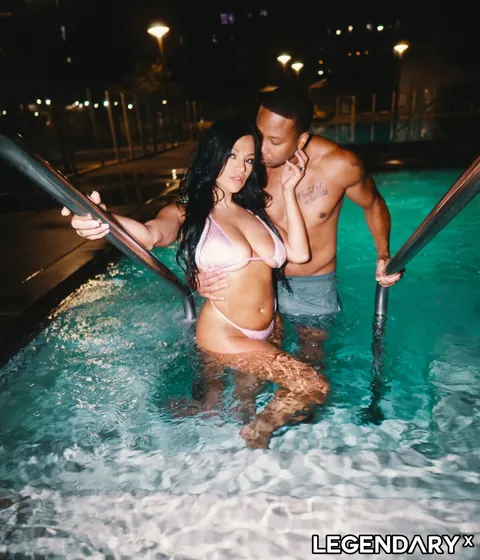 Mona Azar: Brunette PAWG in a Bikini and Shorts Has Interracial Pool Sex – photo 14 of 15