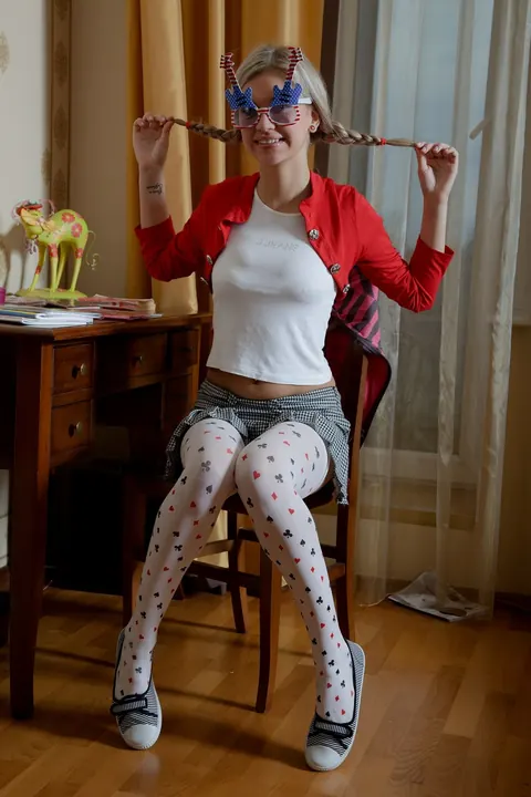 Petite Woman in Glasses Strips and Works Her Ass with a Dildo – photo 2 of 21