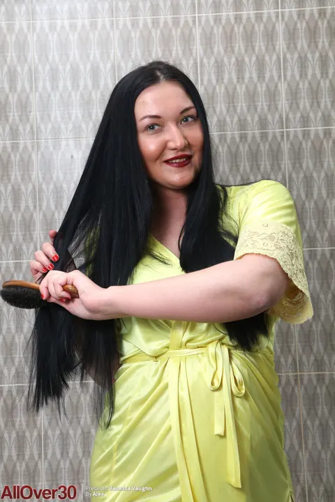 Vanessa Vaughn: Curvy Asian MILF Undresses from Lingerie in the Bathroom – photo 1 of 16