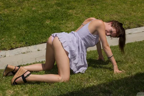 Essie Halladay: Busty Brunette in Pigtails Flashes Her Ass and Tits in Public – photo 10 of 11