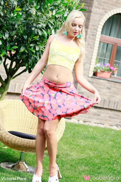 Victoria Pure: Petite Blonde Strips Outside and Fucks Herself with a Dildo – photo 1 of 21
