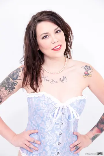 Marley Mac – Tattooed Brunette Strips Out of Her Lingerie and Socks to Spread Her Pussy