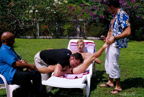 Janet Alfano: Tall Czech MILF Kneels for Group Sex After Pulling Her Hair Up – photo 4 of 12