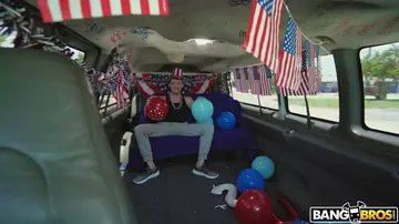 Blonde with Small Tits and Tattoos Rides Cowgirl in a Van Outdoors