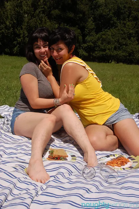 Nikki Silver: Busty Hairy Brunette Embraces Her Partner Nude at a Picnic – photo 4 of 21