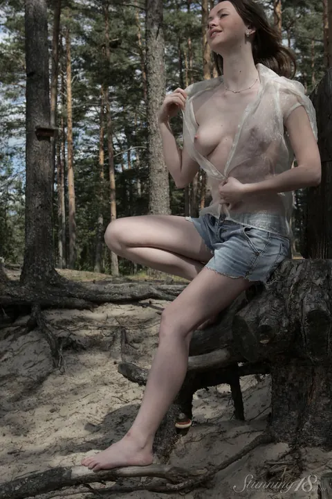 Brunette Strips Out of Her Shorts and Spreads on a Sandy Slope – photo 4 of 16