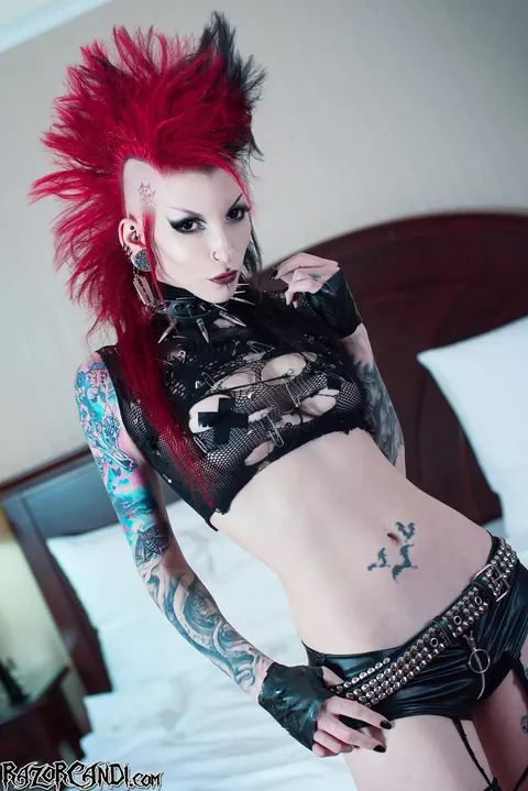 Razor Candi: Tattooed Redhead MILF in Lingerie Spreads Her Shaved Pussy – photo 6 of 15