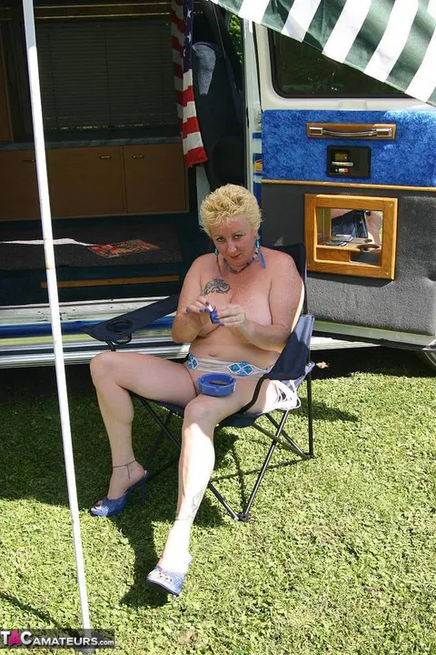 Mature European Blonde Flaunts Her Big Tits and Hairy Pussy Outdoors – photo 19 of 20