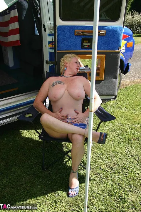 Mature European Blonde Flaunts Her Big Tits and Hairy Pussy Outdoors – photo 18 of 20
