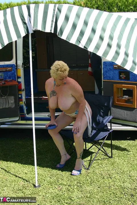 Mature European Blonde Flaunts Her Big Tits and Hairy Pussy Outdoors – photo 11 of 20
