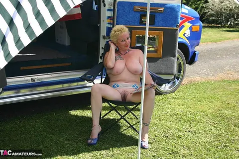 Mature European Blonde Flaunts Her Big Tits and Hairy Pussy Outdoors – photo 3 of 20