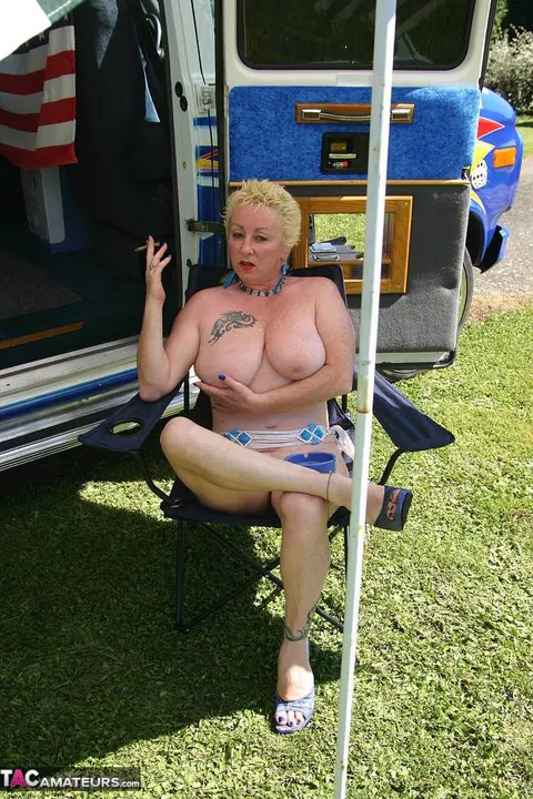Mature European Blonde Flaunts Her Big Tits and Hairy Pussy Outdoors – photo 17 of 20