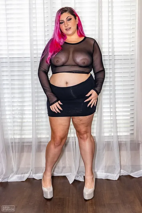 BBW MILF with Big Tits Spreads in a Skirt and Top – photo 1 of 20