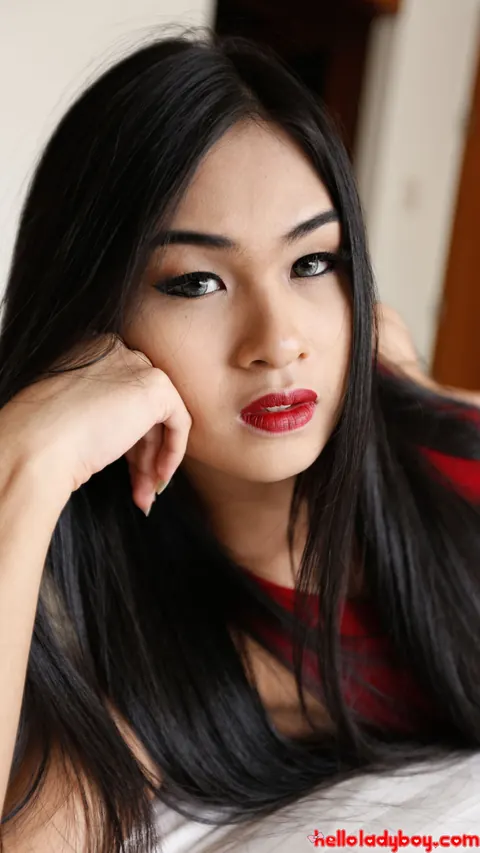Asian Trans Woman Sucks Cock in a Red Dress – photo 7 of 21