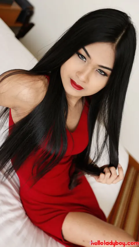 Asian Trans Woman Sucks Cock in a Red Dress – photo 6 of 21