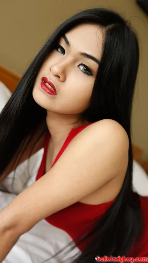 Asian Trans Woman Sucks Cock in a Red Dress – photo 13 of 21