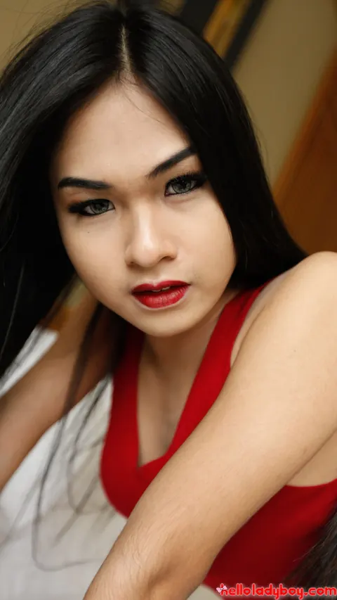 Asian Trans Woman Sucks Cock in a Red Dress – photo 14 of 21