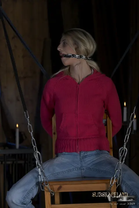 Mia Hilton: Blonde in Chains and Gag Spreads Her Pussy While Bound – photo 3 of 16