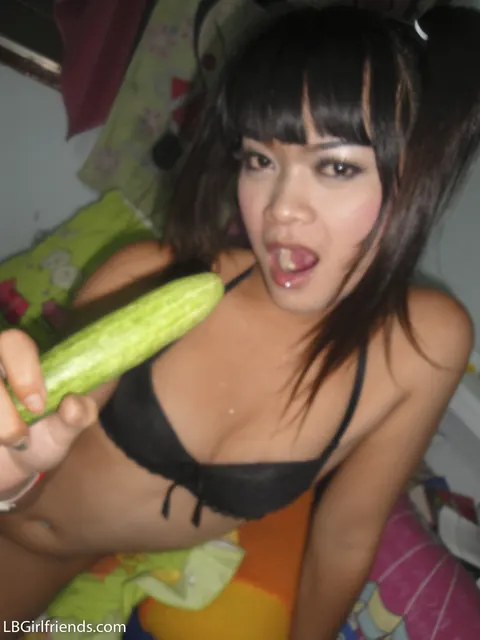 Thai Trans Woman Fingers Her Ass and Masturbates with a Cucumber – photo 14 of 17