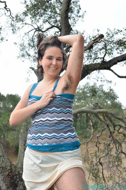 Harley Hex: Brunette with Small Natural Tits Strips Outdoors Showing Hairy Crotch – photo 3 of 21