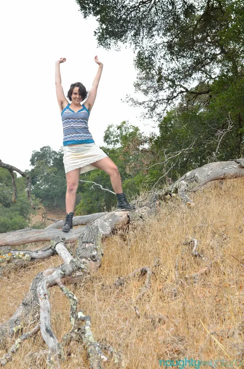 Harley Hex: Brunette with Small Natural Tits Strips Outdoors Showing Hairy Crotch – photo 1 of 21