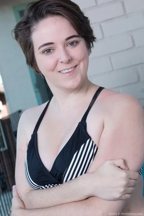 Short-Haired Brunette BBW Pulls Panties Aside for Hairy Pussy – photo 1 of 21
