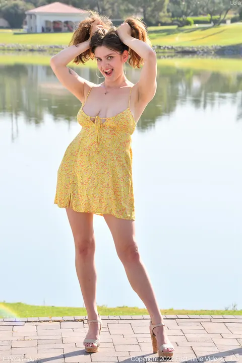Lola Sinn: Brunette with Big Natural Tits Flashes and Spreads Outdoors – photo 18 of 20
